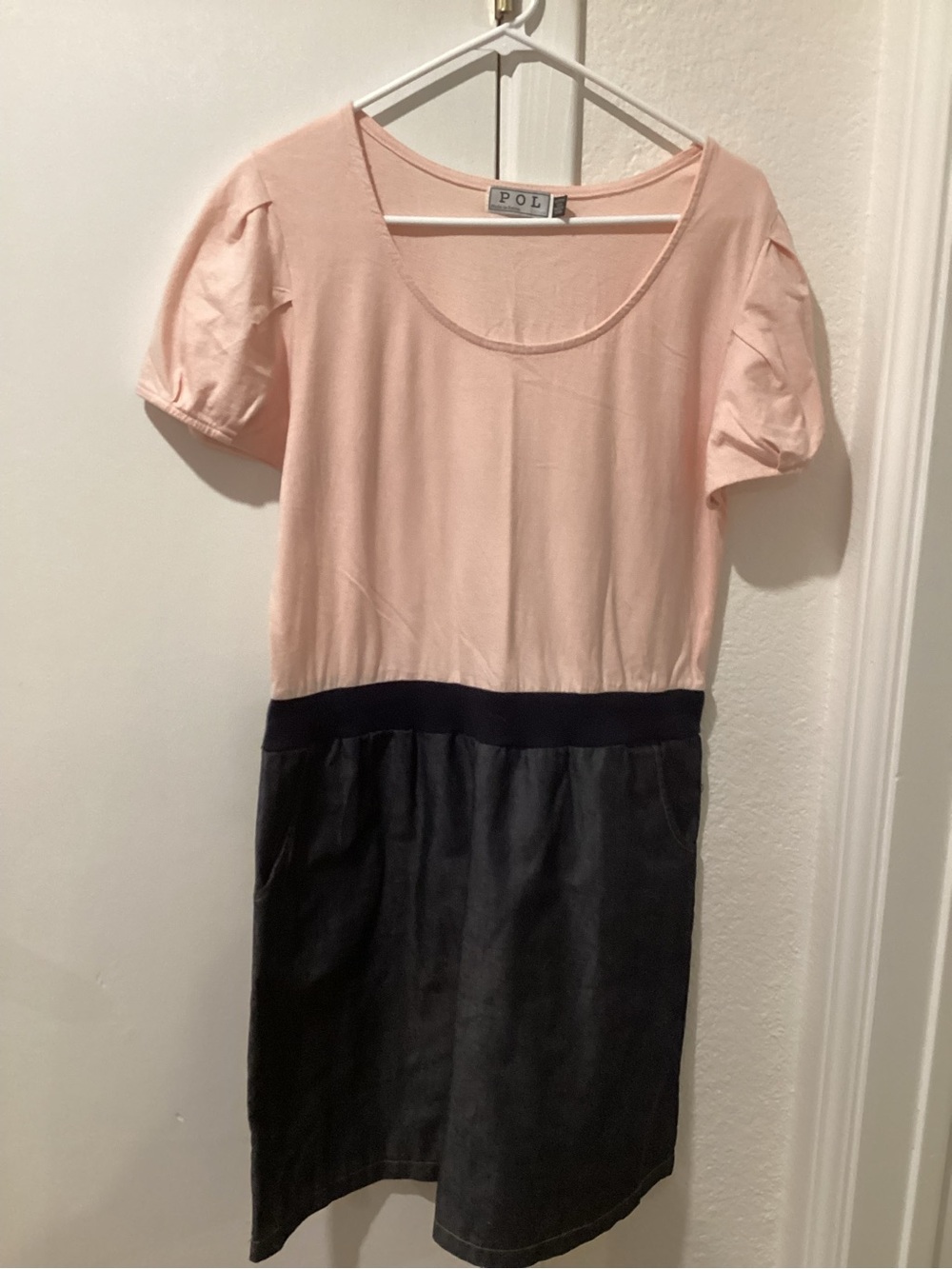 POL Pink Top with Black Skirt Two-Tone Dress